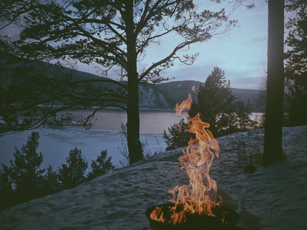 Fire, snow, mountains, water and sky.
