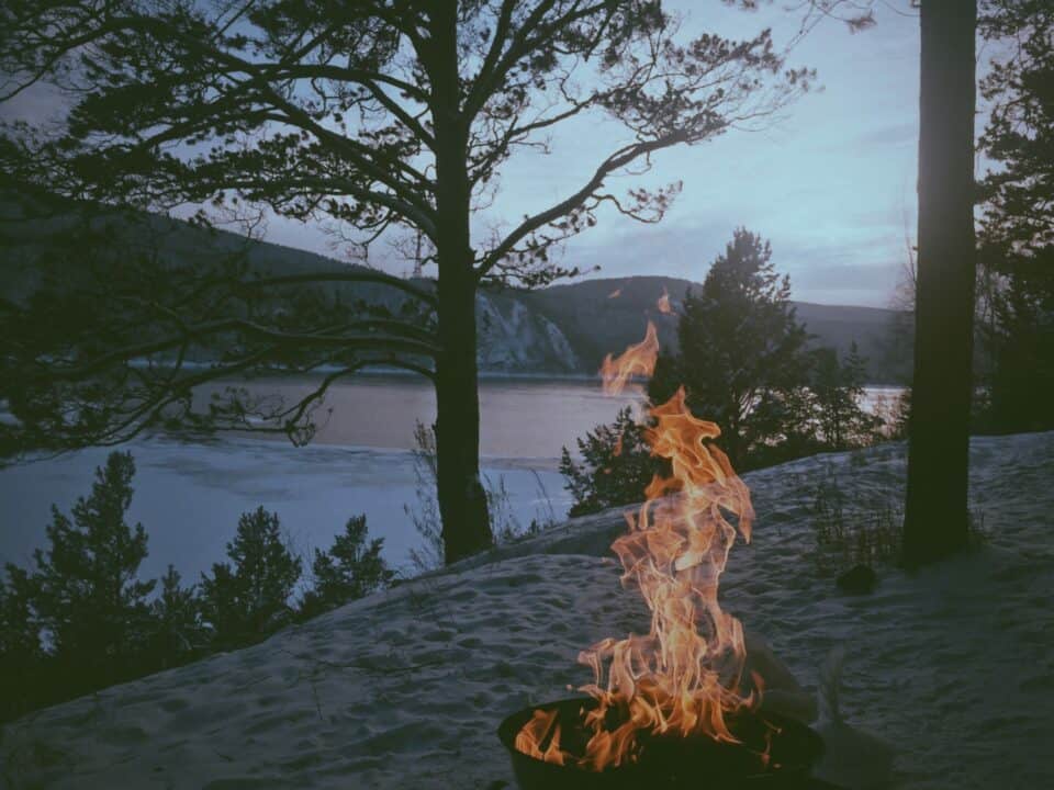 Fire, snow, mountains, water and sky.